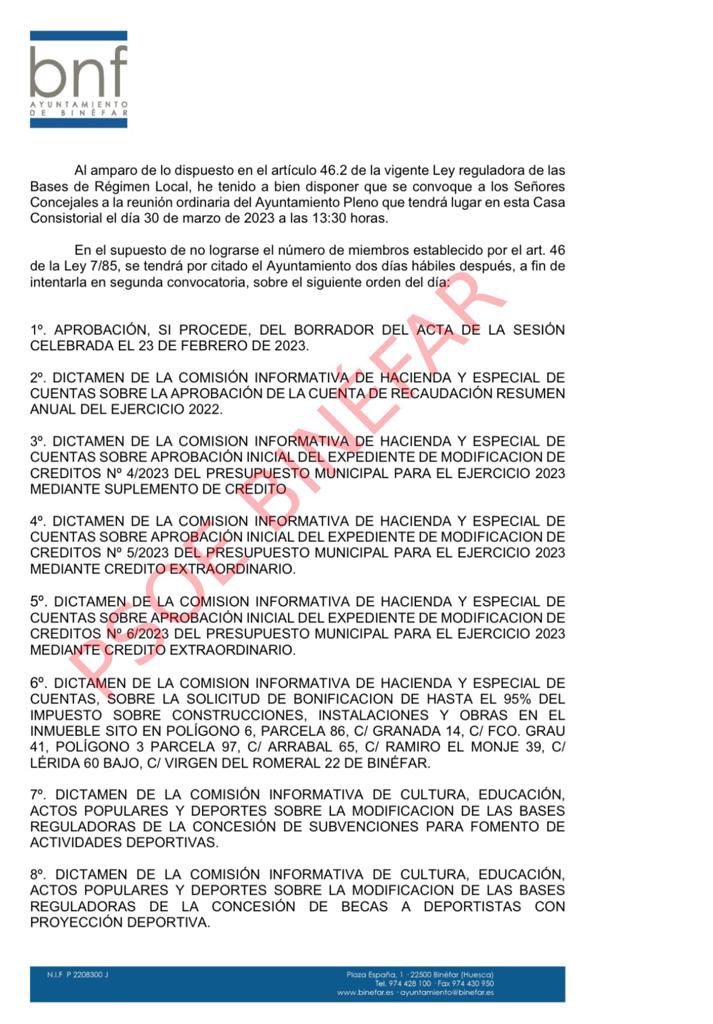 psoebinefar's tweet photo. El próximo jueves día 30 de marzo se desarrollará el pleno ordinario de marzo del Ayuntamiento de #Binéfar con el siguiente orden del día: https://t.co/nwHm4eSnGF