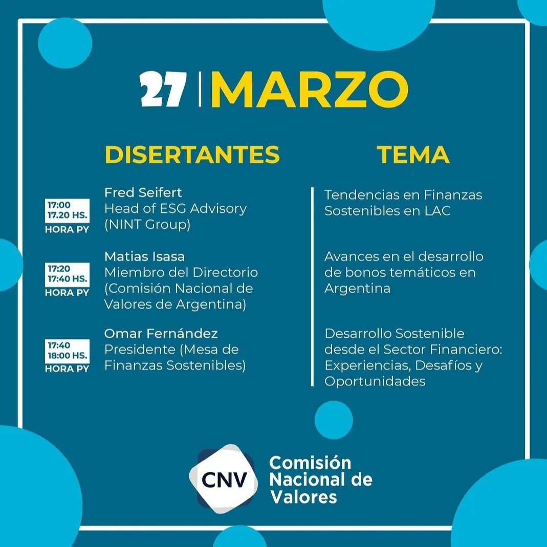 📅 Hoy continúa la GLOBAL MONEY WEEK, organizada por la @cnvparaguay y la OECD.
👉En esta jornada estará presente Omar Fernández, Presidente de la #MFS, con el tema "Desarrollo Sostenible desde el Sector Financiero: experiencias, desafíos y oportunidades".