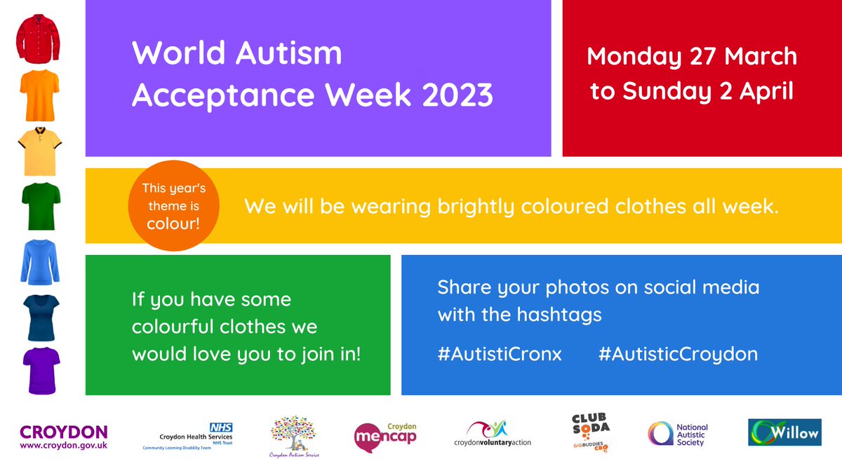 A group of autistic residents, Charities and members of Croydon Council Autism Board have joined together to promote Autism Acceptance week.

We would love to see you get involved!
@learning_willow @GigBuddies_Croy @clubsodacroydon 

#AutistiCronx