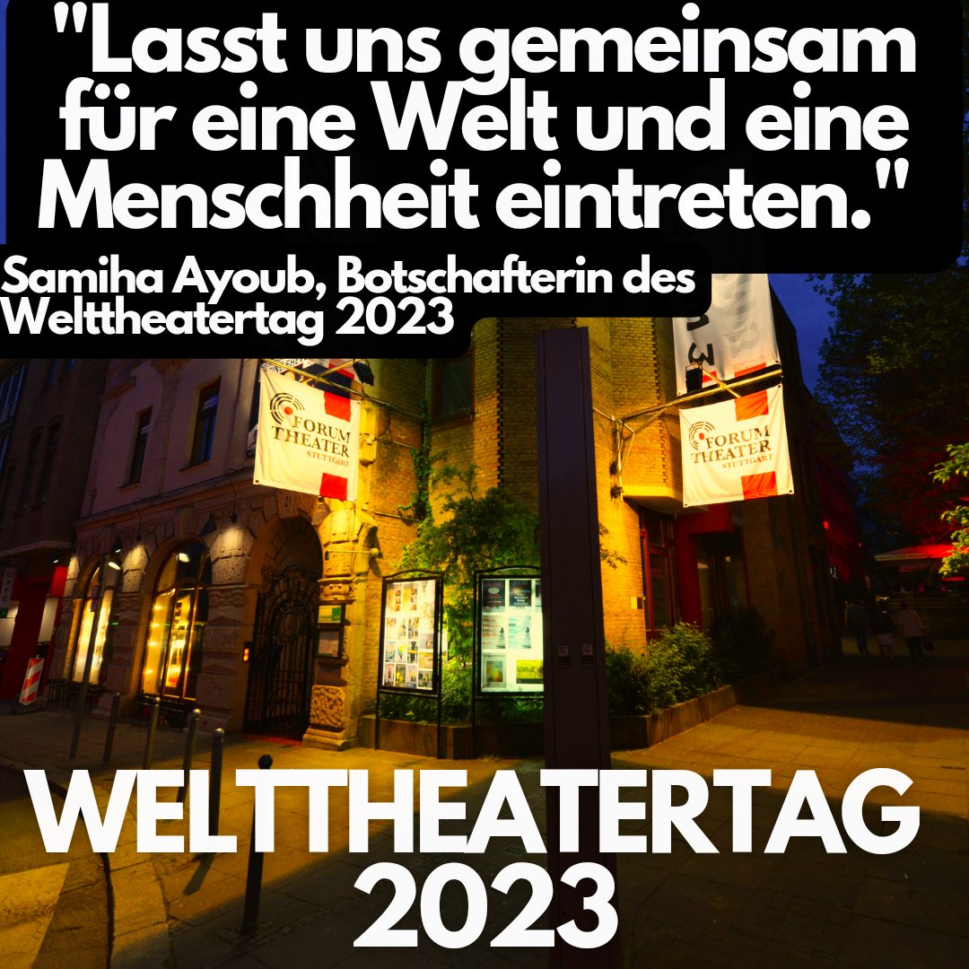 ForumTheaterS's tweet photo. Heute ist #Welttheatertag. Die ägyptische Schauspielerin Samiha Ayoub hat ein sehr bewegendes Grußwort verfasst, das man hier nachlesen kann: https://t.co/C5k55xMOks

#WorldTheatreDay #worldtheatreday2023 
@stuttgarttweets https://t.co/lv4ecHSEVk