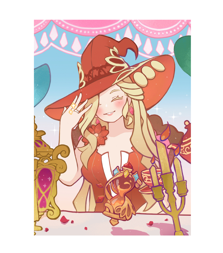 1girl hat ring candle jewelry blonde hair closed eyes  illustration images