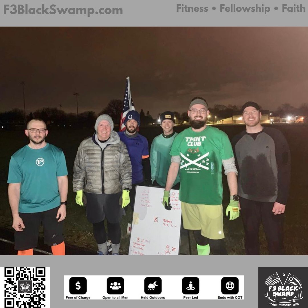 F3BlackSwamp's tweet photo. Men across 5 AO’s completed the F3 Mental Battle WOD to support Mental Health Awareness. It’s okay to lean on your brothers for support. @F3Battle @F3Nation
#NotOYO #F3 #F3Battle #F3BlackSwamp #IronSharpensIron #Fitness #Fellowship #Faith https://t.co/PFazCeAZnv