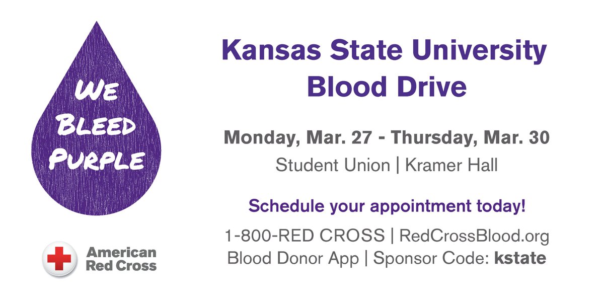 Let's do this <a href="/KState/">K-State</a> It's Blood Drive Week!!!
Still time to sign up @ redcrossblood.org to save lives!  $10 Visa Electronic Gift Card &amp; A FREE T-SHIRT to everyone who comes in to donate!!