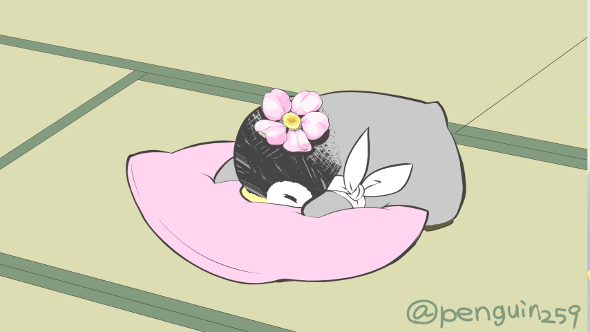 「お花見はもうしたかな?おやすみなさい 桜の夢をどうぞ 」|皇帝ペンギンのペンペンのイラスト