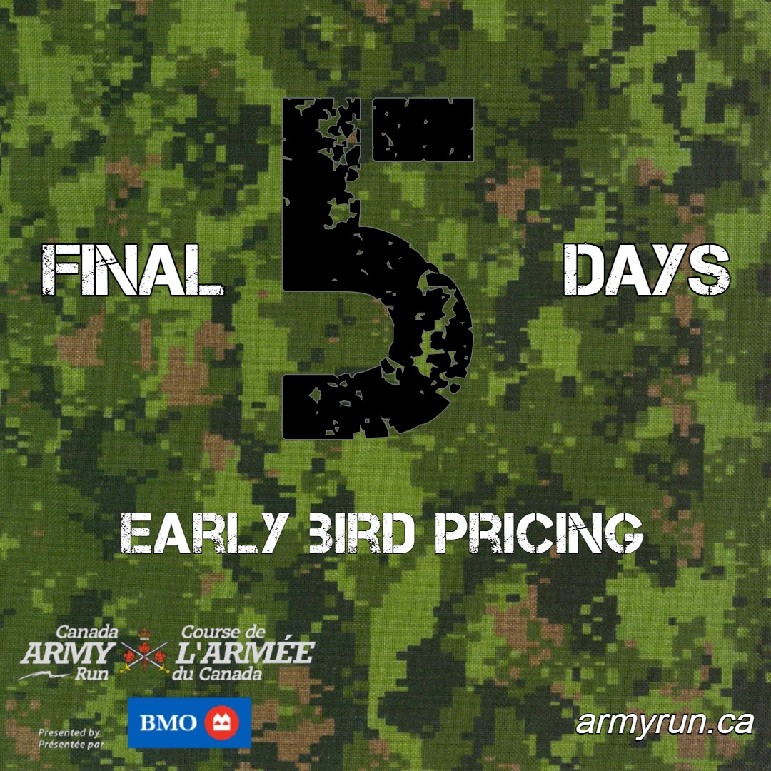 CanadaArmyRun's tweet photo. Register now at https://t.co/Op9YDJsGOh to walk, run or roll the in-person or virtual #ArmyRun, presented by @BMO, at the lowest price of the year!

In-person: 17 Sep, Ottawa
Virtual races: 8-29 Sep

Challenge yourself while raising money for @CDNForceSupport and @SoldierOnCAN! https://t.co/nReNJxe0XR