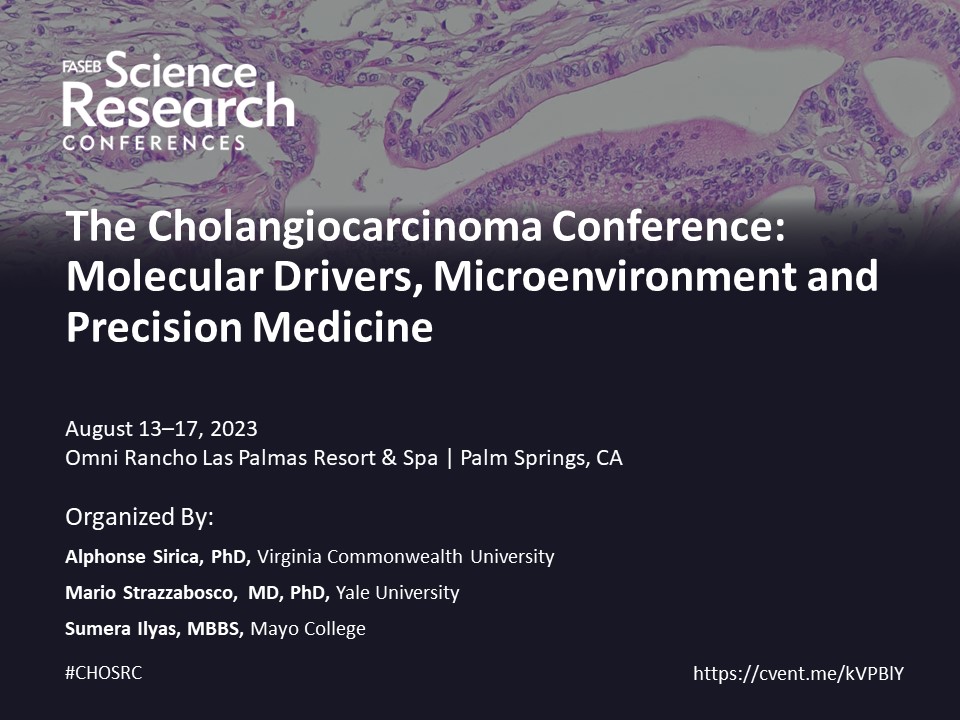 mages05's tweet photo. Present your poster or short talk at the #Cholangiocarcinoma Conference 8/13-17.
Abstracts Due: 6/11
Info & Reg: https://t.co/O1bdKr2tOt
Students: $150 off
Keynote: Gregory J. Gores, MD @MayoClinic
#Immunosurveillance; #Hepatocellular #Carcinoma #CCA #Preclinical #CHOSRC https://t.co/c1oKwKDIom