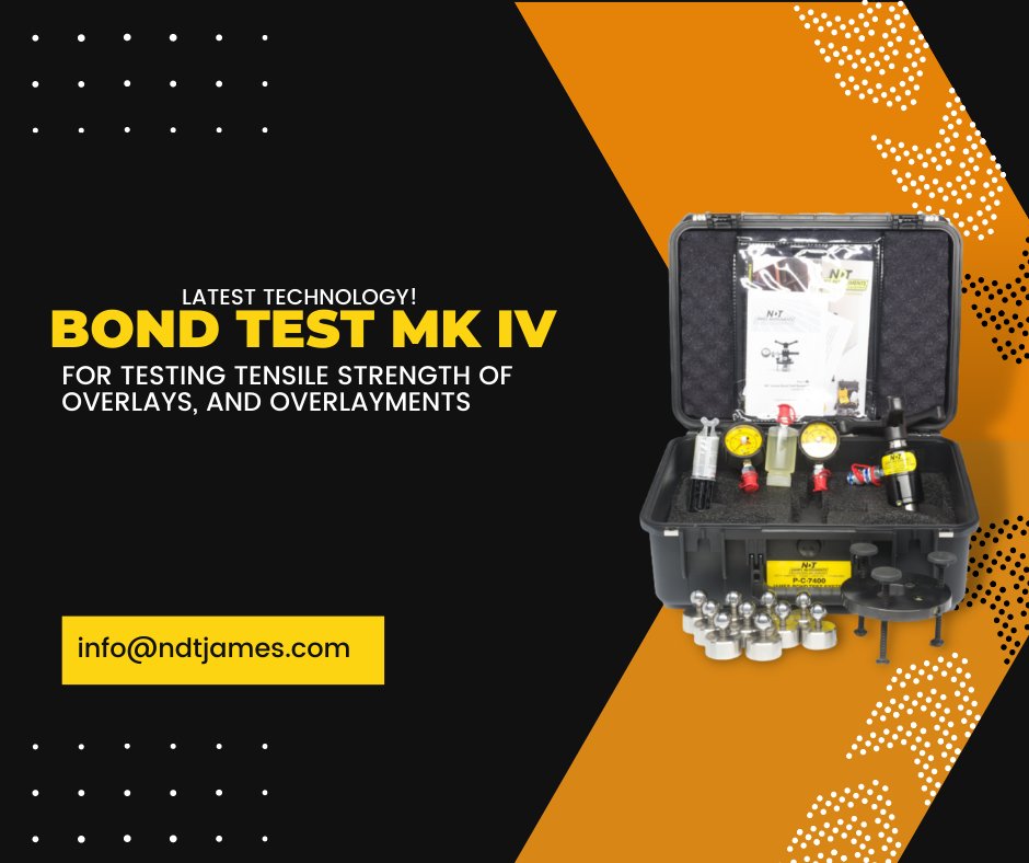 NDTJames's tweet photo. #BONDTESTMKIV measures the bond strength or tensile strength of concrete, asphalt, tile, concrete repair, or other overlay materials by the direct tension or pull-off method.  

To learn more about the product, just click the link below.
https://t.co/L0NLHm7nK9 https://t.co/pmjeBp1GNs
