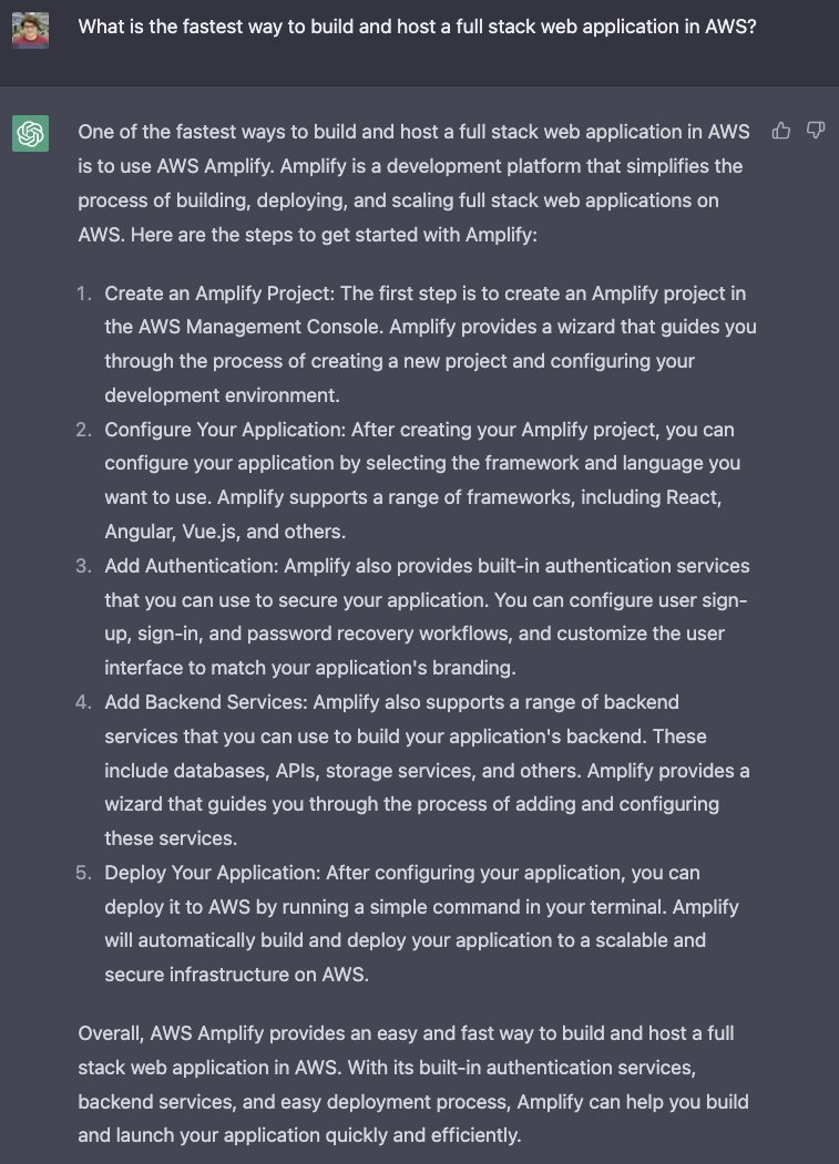 _barissen's tweet photo. Not an AWS expert, so let's find the easiest way to build the cloud infrastructure. 👀

Looks like @AWSAmplify is the way to go - ChatGPT knows the documentation and can help with the coding. Sounds great so far! 💻 https://t.co/VKWSbgZ6K1