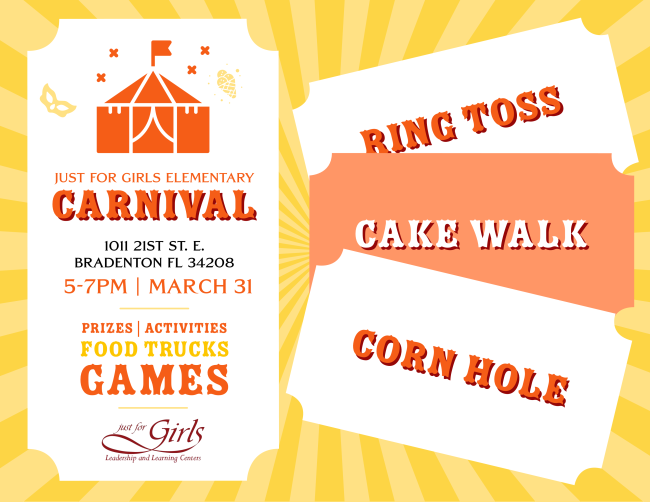 The Just for Girls Elementary carnival is happening this Friday, March 31st from 5-7pm!