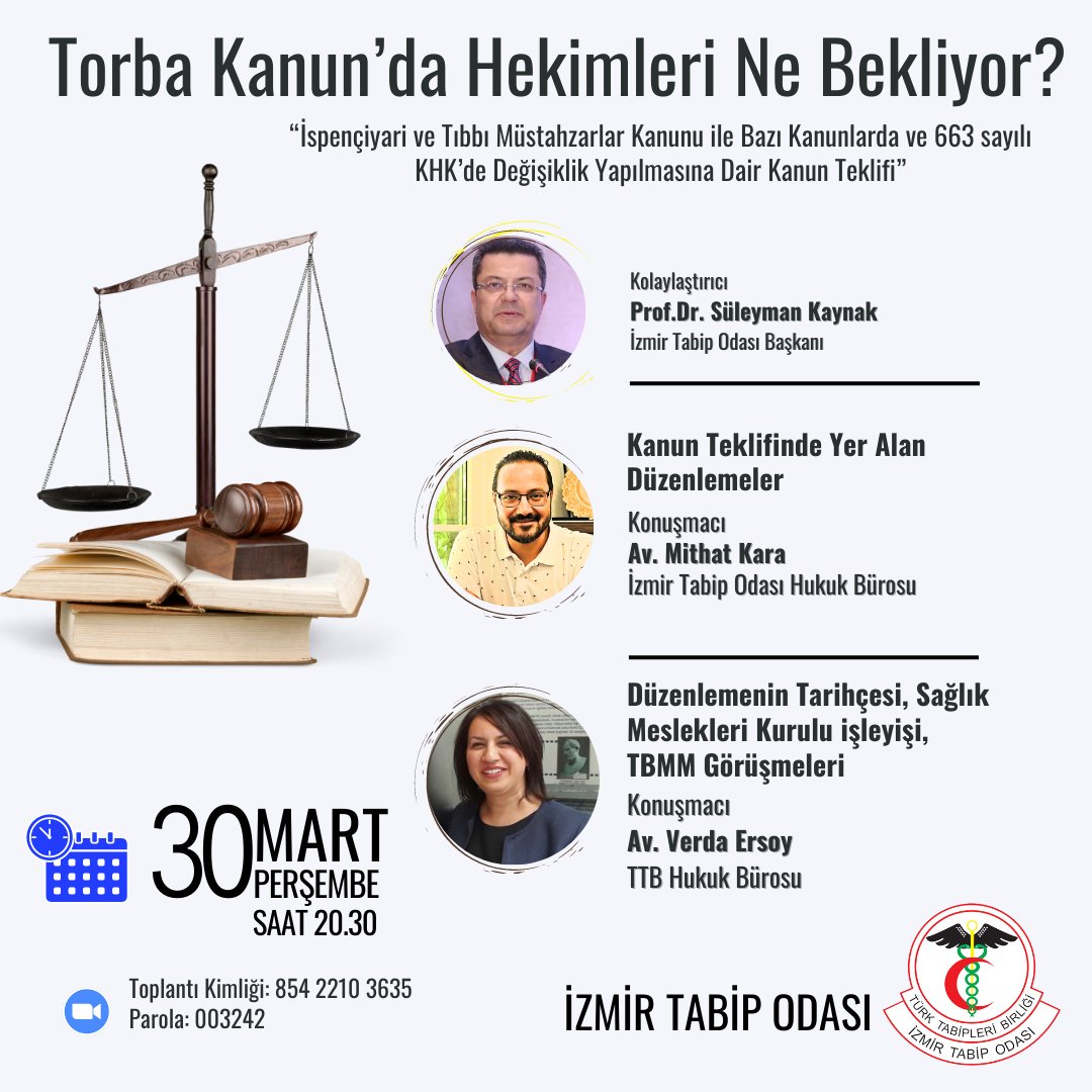 izmirtabip's tweet photo. 👉Toplantı: 
📌 Torba Kanun’da Hekimleri Ne Bekliyor?
🗓 30 Mart 2023 Perşembe Saat 20.30 https://t.co/mnv1YukKzo