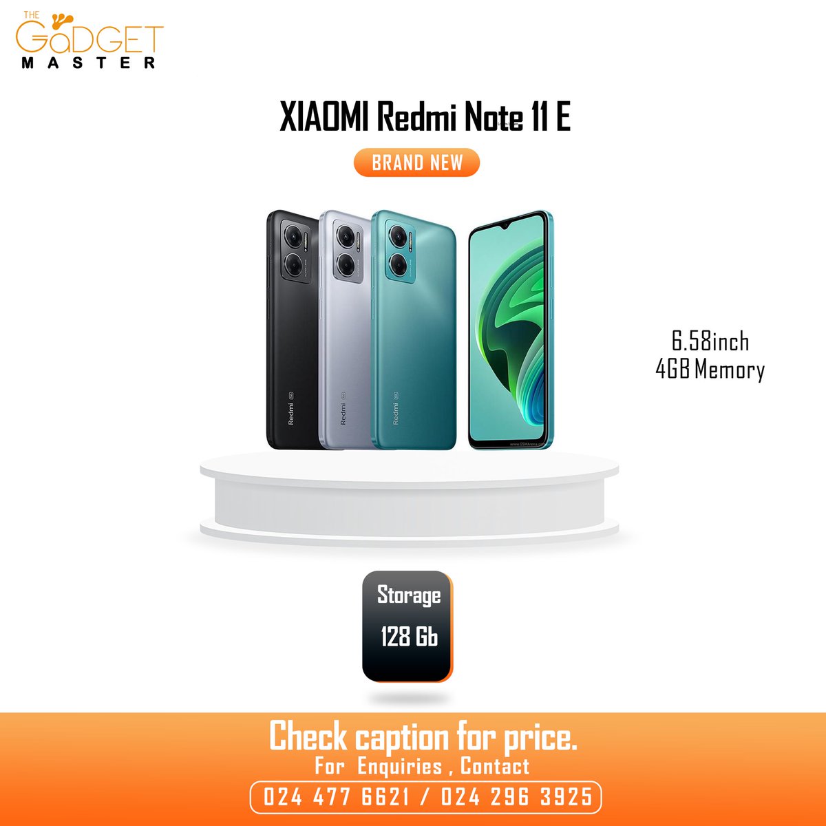 TheGadgetMaster's tweet photo. XIAOMI 
Redmi Note 11 E
128GB Storage 
4GB Memory
Camera, 5MP
Video, 1080p 
6.58 inch

Price @ 2,950.00 
Dm, Call or WhatsApp 0244776621 / 0200147950

#ghana #redminote11series #thegadgetmastergh #accra #smartphone https://t.co/Hin2cD9qMP