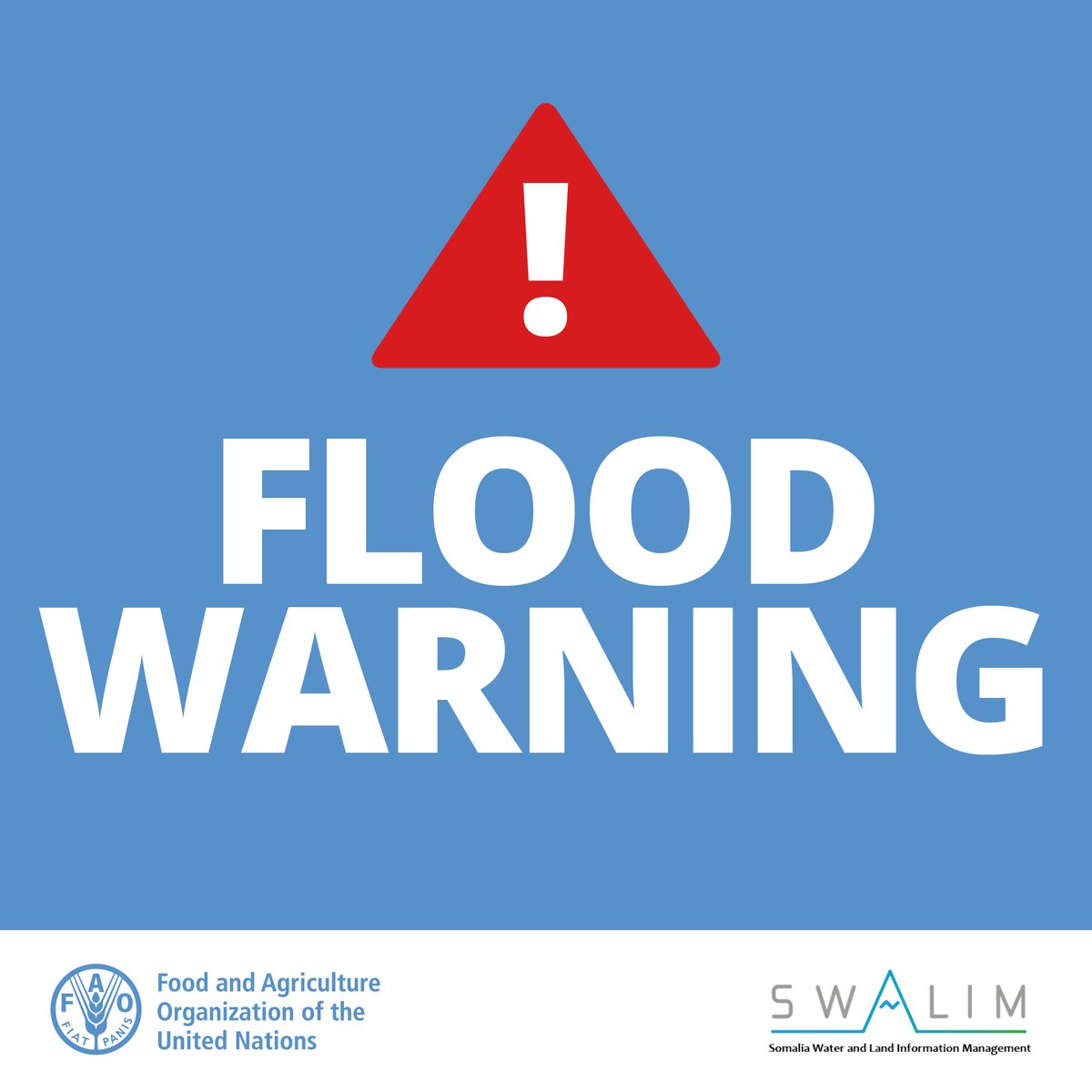 FAOSomalia's tweet photo. ⚠️@FAOSWALIM FLOOD WARNING:

➡️Juba river levels in Dollow, Bardheere &amp; Luuq remain high &amp; flooding surrounding areas

➡️High risk of flooding in the middle/lower reaches of the river as the flood wave moves downstream

➡️People along the flood prone areas should take precaution https://t.co/vI5u1E5yse
