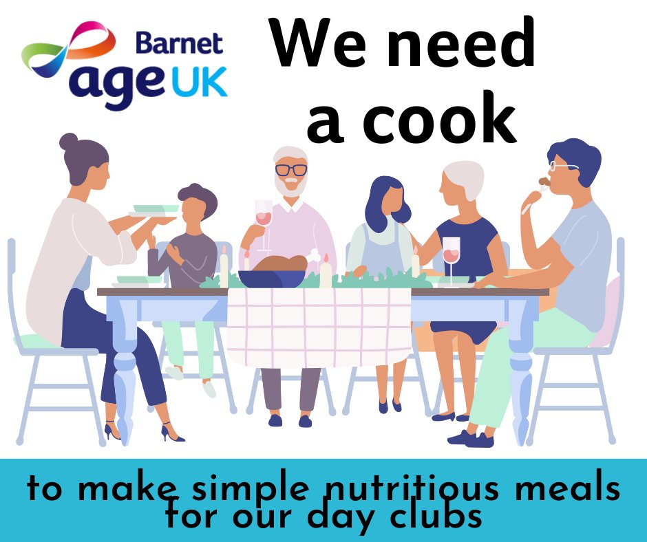 ageukbarnet's tweet photo. We need an experienced &amp; motivated Cook to provide nutritious, simple home cooked meals for clients, with early stages of dementia, who attend our Day Centres.
30 hours a week, £26,000 pa pro rata.
All details here: https://t.co/DM3fpQTDwP
#job #charity #cook #barnet #hendon https://t.co/13dRt98b3t
