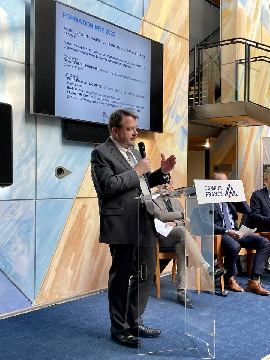 FEI_sevres's tweet photo. Dans le cadre du séminaire de formation des nouveaux responsables des espaces @CampusFrance, @pf_mourier DG de @FEI_sevres participe à la table ronde sur la promotion de l'éducation en français, en France et à l'étranger. https://t.co/wcMgTvfwFv