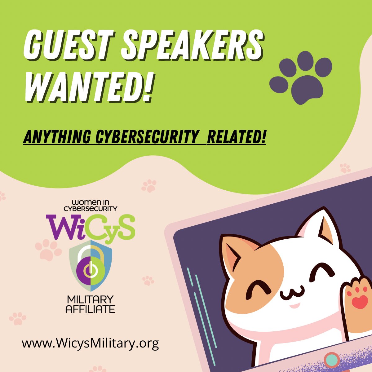 Are you interested in speaking at one of our monthly member meetings? 

Send us an email at: wicysmilitary@wicys.org

We’d love to hear from you!
#womenincybersecurity #veterans #militaryspouses #military @WiCySorg