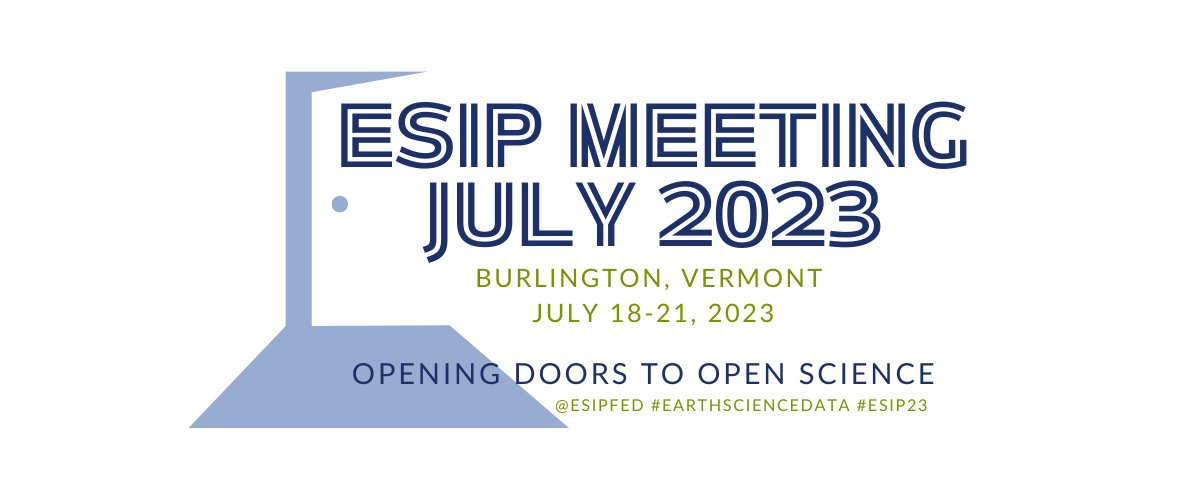 Join us in Burlington, Vermont this July!

The #ESIP2023 theme "Opening Doors to #OpenScience" dives deep into #EarthScienceData.

We offer virtual options &amp; our Partners get a discounted rate. Learn more: esipfed.org/meetings

ESIP is supported by <a href="/USGS/">USGS</a> <a href="/NASAEarthData/">NASAEarthdata</a> <a href="/NOAA/">NOAA</a>