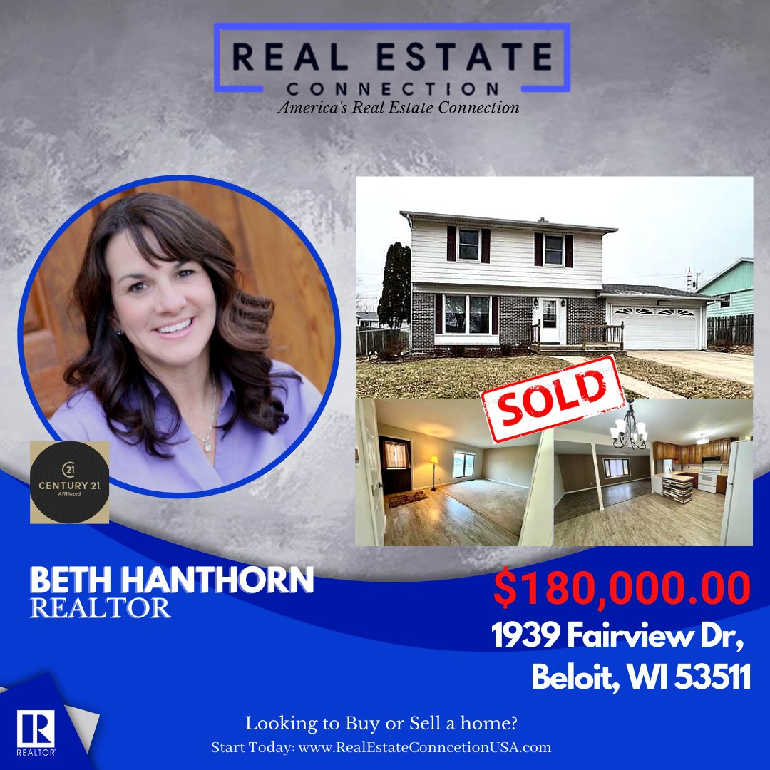 SOLD:
1939 Fairview Dr, Beloit, WI 53511

Huge congrats to one amazing and hardworking REC Star Agent <a href="/Beth/">Cassidy</a> and Amy Homes Century 21 Affiliated for helping our mutual client find this beautiful property.

#RealEstateConnectionUSA #Century21AffiliatedWI #SOLD