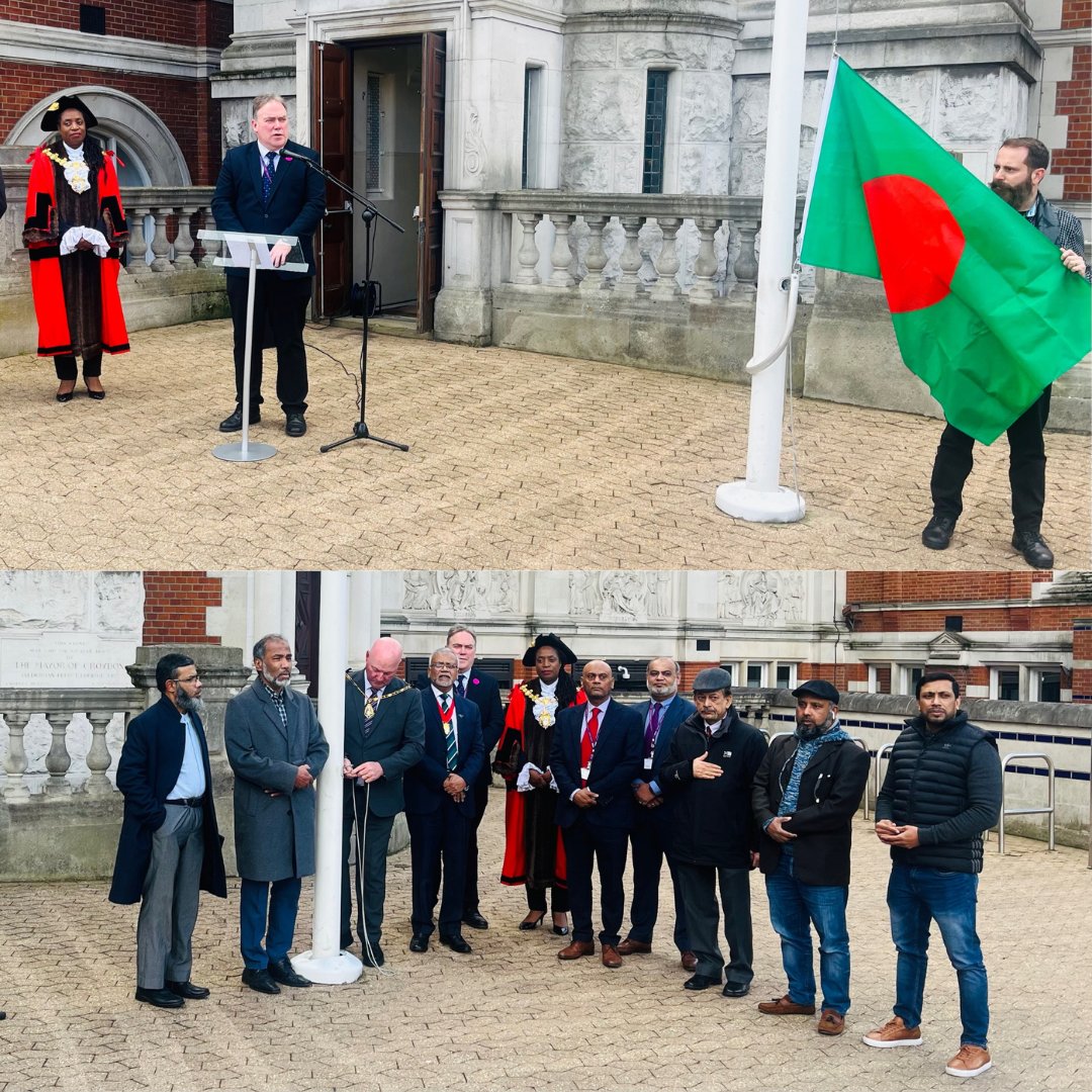 yourcroydon's tweet image. #Croydon raised the Town Hall flag for Independence Day of Bangladesh today - celebrating with our communities