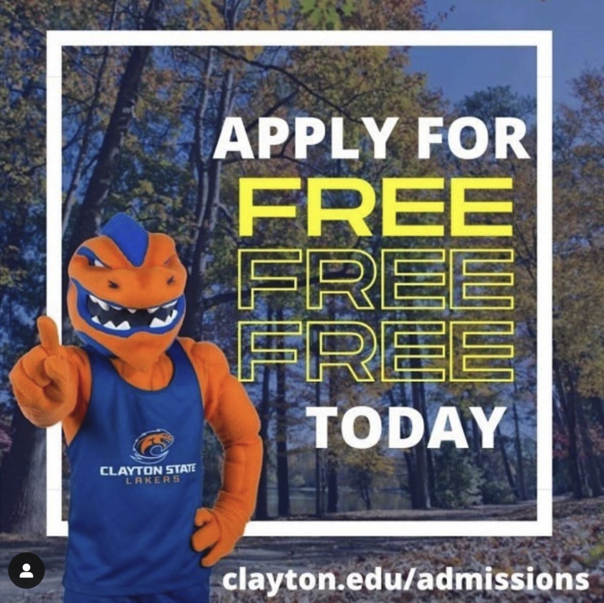 ClaytonStateCOB's tweet image. ATTN: FUTURE LAKER!!!!
This is the last week to apply to @ClaytonState for FREE! We are waiving the application fee through March 31st, so don’t wait to apply! 
The College of Business is now enrolling for summer and fall! 
clayton.edu

#freeapplicationmonth