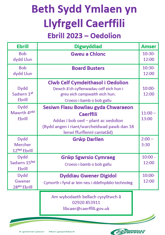 CaerphillyLib's tweet photo. Beth Sydd Ymlaen yn Llyfrgell Caerffili!
Ebrill 2023 โ Oedolion
#Caerphilly #Caerphillylibrary https://t.co/Ic2UJopK58