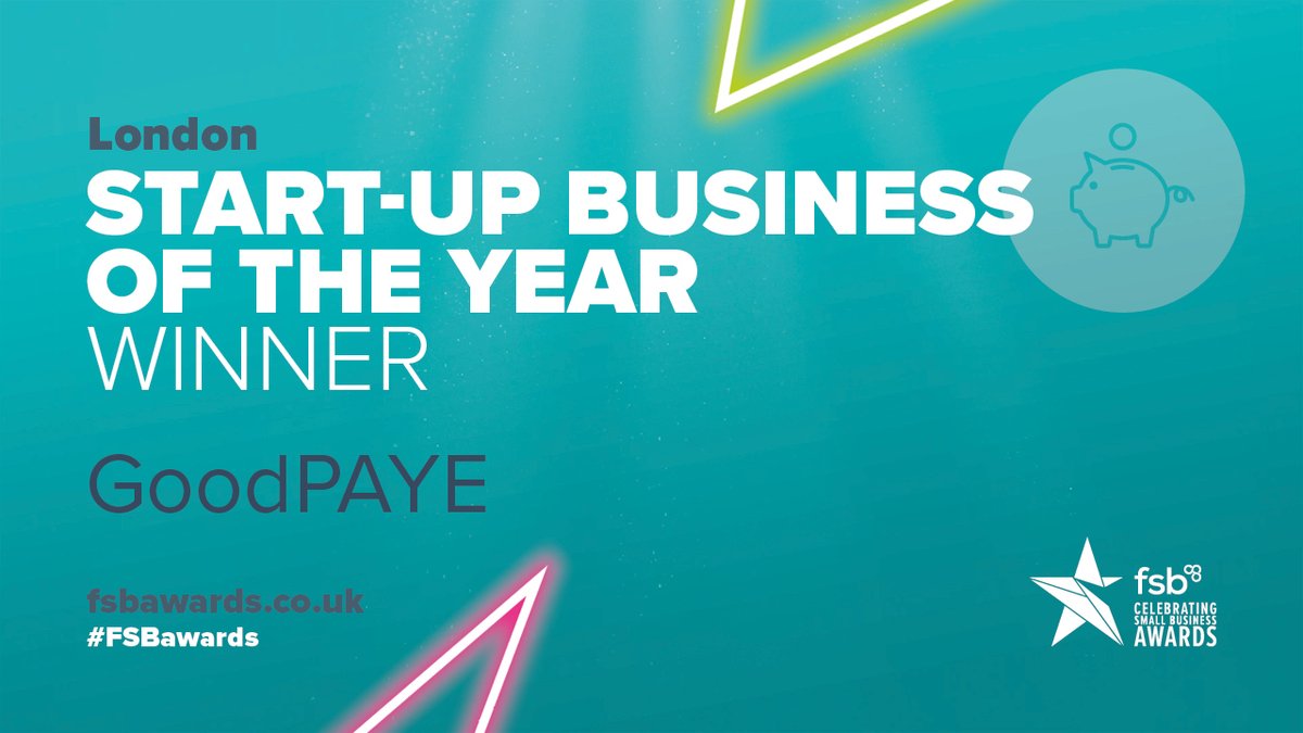 🏆 Congrats to @WeAreGoodPAYE winner of our Start-up Business of the Year award at the London #FSBawards sponsored by @Cashplus  – What a fabulous start to your business journey! Well done! 🏆