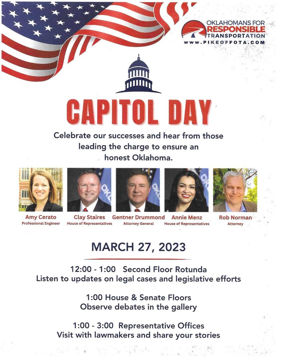 Please join us at the OK capitol from 12pm-3 if you can make it! We need transparency & accountability not only in our transportation department, but all of OK government. #OklahomansForResponsibleTransportation @PikeOffOTA @CleanUpOklahoma @StrongTowns