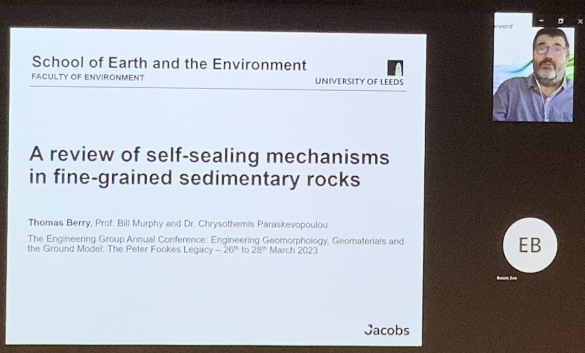 HelenEngGeo's tweet photo. @thomaswberry presenting virtually @GeolSoc @EngGroupGeolSoc Annual Conference @JacobsConnects @BillEngGeo Chrysothemis Paraskevopoulou investigating self-sealing of fine-grained sedimentary #rocks in evolution of the #EDZ around #GDF #tunnels https://t.co/pjtAJEcKDS