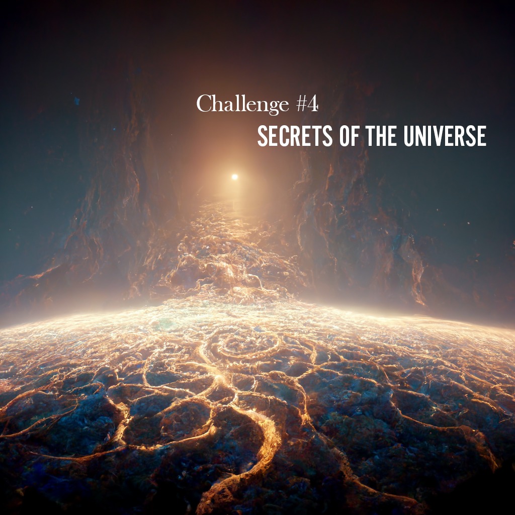 PROMPT CHALLENGE #4: SECRETS OF THE UNIVERSE 1. I’d like to see how you interpret the phrase to come up with whatever you imagine. Please be creative! You can use any A.I. platform to create with, whether it is MidJourney, StableDiffusion, DALL-E, or others. 2. You can share