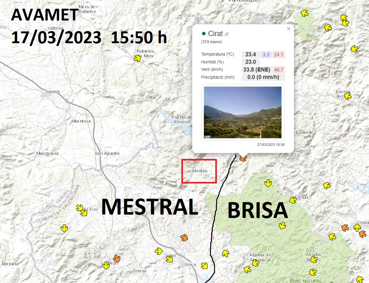 Adrià Revert (@adria_revert) on Twitter photo #IFVillanuevaViver
Acaba d'entrar la brisa a Cirat i li falta poc per a arribar a Montán i Montanejos. Dades i mapa d'<a href="/avamet/">AVAMET</a>. #IFVillanuevaViver
Acaba d'entrar la brisa a Cirat i li falta poc per a arribar a Montán i Montanejos. Dades i mapa d'<a href="/avamet/">AVAMET</a>.