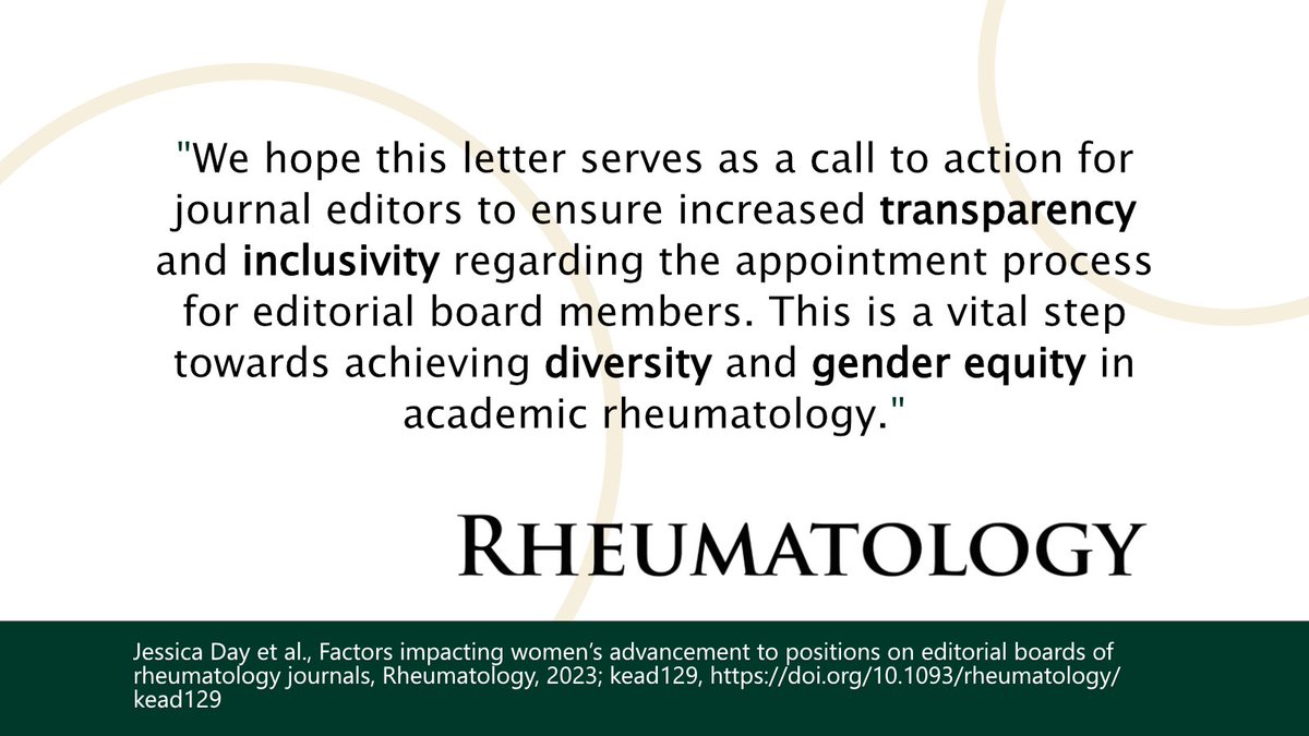 Rheumatology & Rheumatology Advances in Practice (@rheumjnl) on Twitter photo NEW: <a href="/jessicaaliceday/">Jessica Day</a> <a href="/DrLauraCoates/">LauraCoates</a> <a href="/LatikaGupta_/">Latika</a> et al. identify factors impacting women’s advancement to positions on rheumatology journal editorial boards.
Top 3 factors:
▶️Lack of opportunity
▶️Lack of recognition/support
▶️Existing gender imbalance
bit.ly/3TPXrBk NEW: <a href="/jessicaaliceday/">Jessica Day</a> <a href="/DrLauraCoates/">LauraCoates</a> <a href="/LatikaGupta_/">Latika</a> et al. identify factors impacting women’s advancement to positions on rheumatology journal editorial boards.
Top 3 factors:
▶️Lack of opportunity
▶️Lack of recognition/support
▶️Existing gender imbalance
bit.ly/3TPXrBk