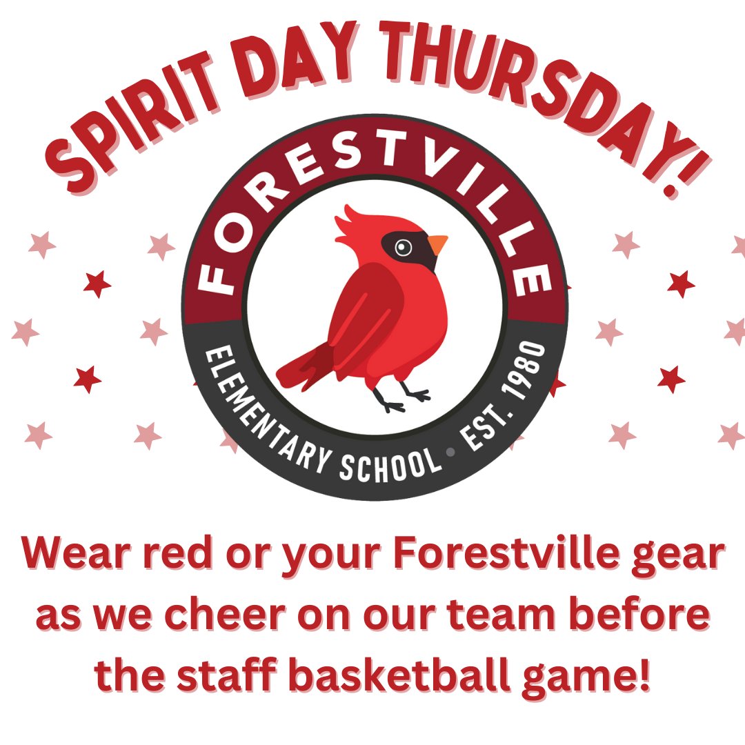 This Thursday 3/30/2023 is a school spirit day! #togetherweSOAR #ForestvilleCardinals #rocktheredFES