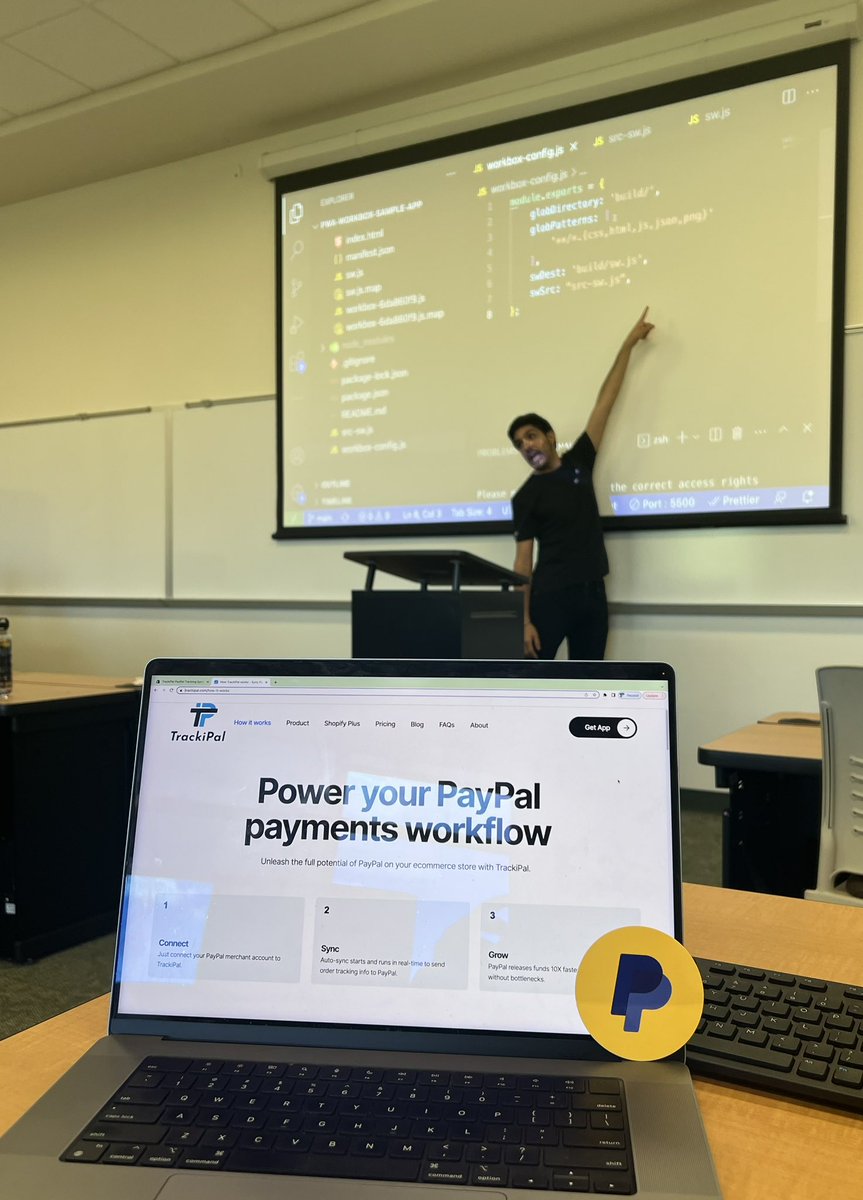 TrackiPal_'s tweet image. Fantastic presentation by @devpato at #Codecamp! 🚀 we have learned so much on this session to leverage our backend at @TrackiPal_ . Exciting times ahead! Great to see @PayPal leading the charge on maintainable and scalable service workers. Kudos to @paypaldev and @devpato again