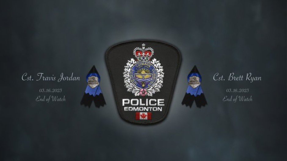 As the #funeralprocession walks through the downtown, we see that it isn’t just the police family mourning today but the broader #yegmetro community and more. Our thoughts are with the families of Cst. Jordan and Cst. Ryan and #yegpolice.