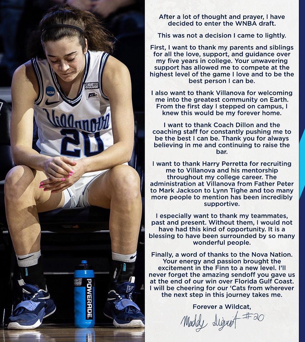 Maddy Siegrist has declared for the 2023 WNBA Draft, she announced on Monday. The Villanova star finishes her collegiate career with the second-most points in a single season in women’s NCAA Division I history (1,081). 📸 @20sMaddy | @novawbb