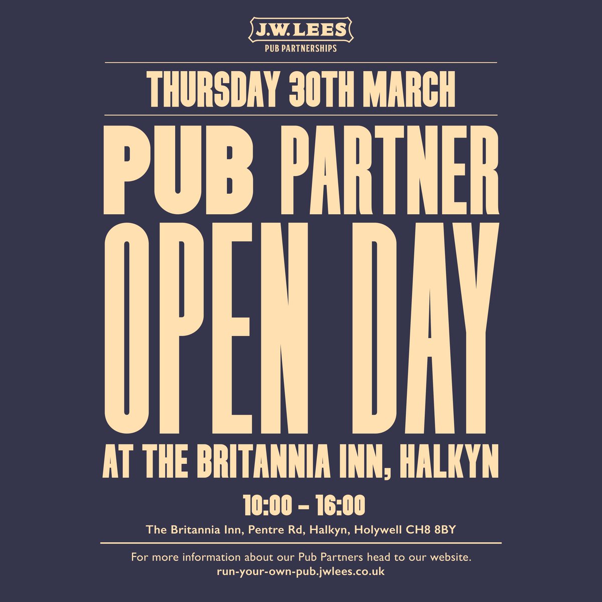 Interested in becoming a JW Lees Pub Partner? If you’re on the lookout for your next opportunity, head to our open day this Thursday at the Britannia Inn, Halkyn. 🙌😃

For more details about our Pub Partners, visit our website here: run-your-own-pub.jwlees.co.uk