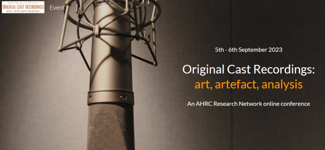 CONFERENCE SUBMISSION DEADLINE REMINDER

'Original Cast Recordings: Art, artefact, analysis' - AHRC Research Network virtual conference, September 5th and 6th 2023

Call for Contributions: Submission deadline this Friday 31st March 2023

Please visit: sites.google.com/port.ac.uk/ocr…"