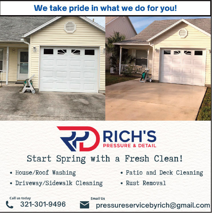 Call Rich's Pressure Clean and start spring with a fresh clean!! Be sure to mention the Orange Peel!! #pressureclean #roofwashing #patiocleaning #drivewaycleaning #rustremoval #Indianrivercounty #florida #orangepeeladvertiser