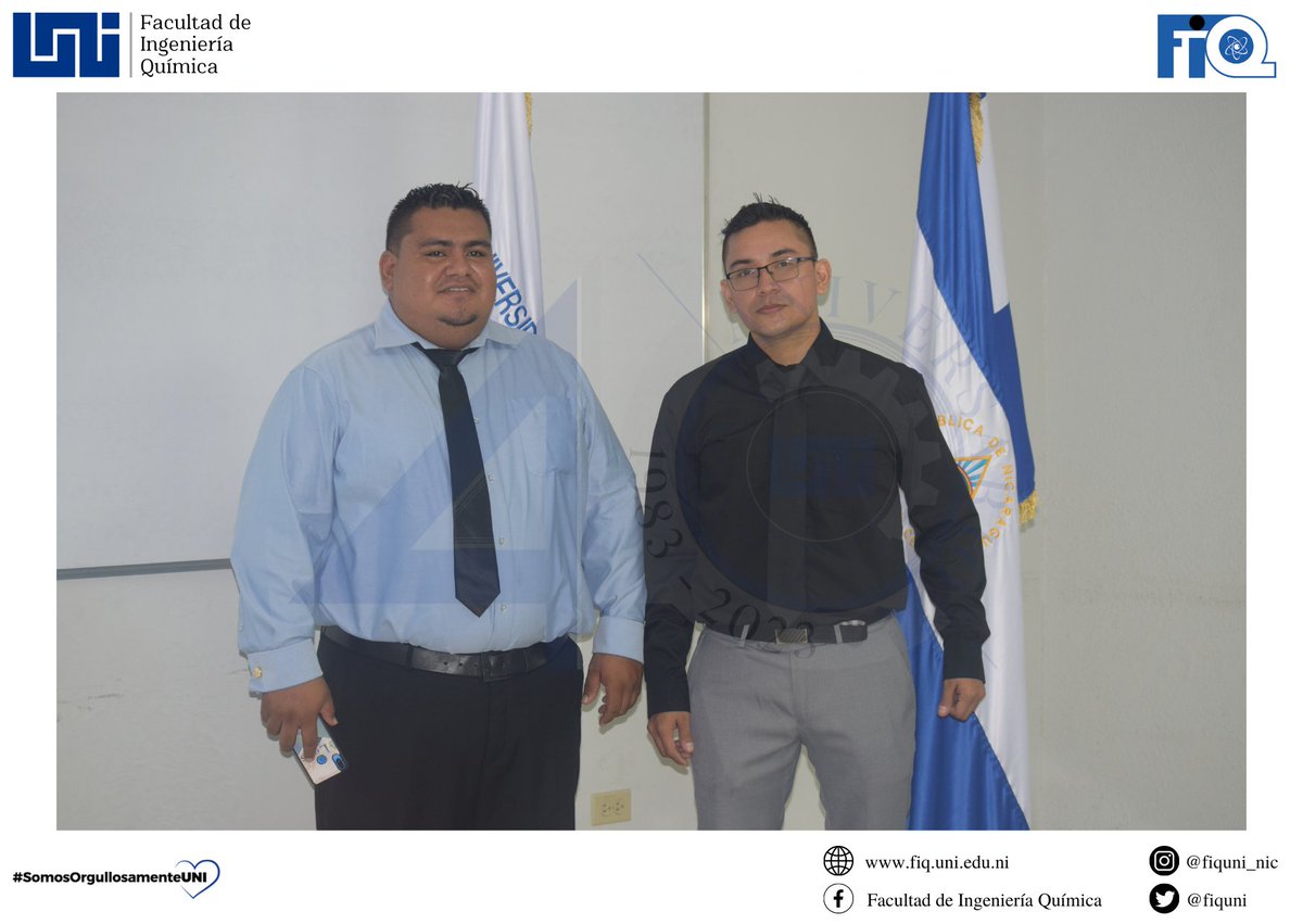 fiquni's tweet photo. Los nuevos IQ Oscar Morales y Manuel Quintero defendieron su trabajo monográfico: “Estudio técnico económico para la instalación de una planta para el tratamiento y disposición final de las sustancias agotadoras de la capa de ozono en Nicaragua”
#40UNI
#UNIHijadelaRevolución https://t.co/LKMnkGEN36