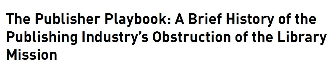 library_futures's tweet image. Libraries lend. Publishers want to stop that, and they always have. Our own @KyleKCourtney  and @jziskina  provide a history of publisher pushback and library perseverance in their new paper “The Publisher Playbook.” /1


dash.harvard.edu/handle/1/37374…