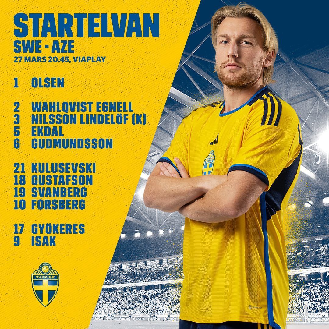 twclipshd's tweet photo. 📋 ESCALAÇÕES OFICIAIS 📋       
      
⚽️ 🇸🇪 Suécia x Azerbaijão 🇦🇿
⌚️ 15H45 🇧🇷
🏟 Friends Arena 🇸🇪
🏆 #Eurocopa 🌍
↪️ Classificatória - 2ª Rodada (Grupo F)
📺 ESPN 4 e STAR+
━━━━━━━━━━━━━━━━━━━ 
➡️ || @golstw https://t.co/sszioMVADE