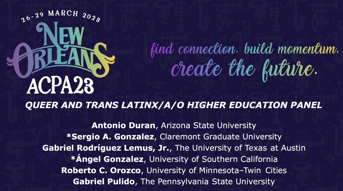 Can't wait for the QT Latinx collective to share some magic today at #ACPA23 @ant_duran @SerxioGonzalez  @gabrielpuede @Dr_RoberOrozco @grodriguezlemus! While not present, I'm there in spirit with y'all! <3
