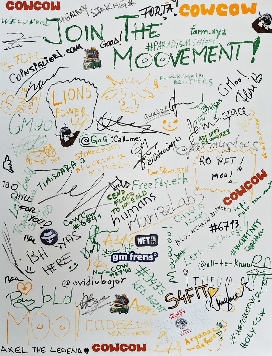 wecowcow's tweet image. We enjoyed a lot @nft_bucharest and we decided to make it memorable.

At the event, we invited the entire audience to sign or draw on our canvas. The result was awesome, with everybody present leaving their mark on it. 

Next step now, time to make a difference. Together with our…