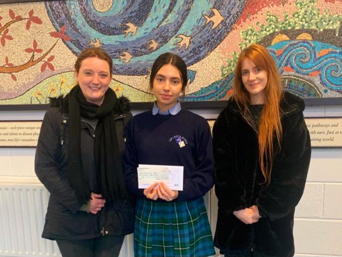OLBAthlone's tweet photo. Ligia was thrilled to welcome Kate & Mary Kate from Esker House Domestic Abuse Support Service to #OLB on Fri, to present a cheque for €250 - the proceeds from the sale of @tfmf1848 flag pins on #FlagDay2023. #175Flag #Pride #Respect #Peace #Inclusion #Community 😊🇮🇪 https://t.co/wlihM4nfsa