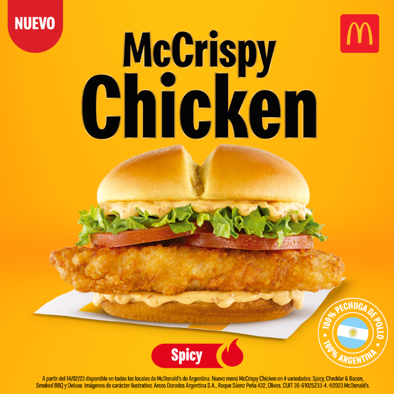 McDonalds_Ar's tweet photo. Si no sabías qué comer, ¡esta es tu señal! McCrispy Chicken #Deluxe, un clásico de pollo con pechuga 100% argentina, tomate, lechuga y mayonesa. 🍗🍅🥬 ¿tentador, no? 😉 https://t.co/e9E8ljCZbK
