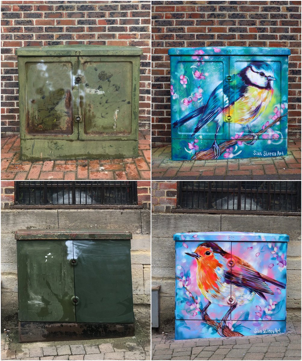 One year ago today I kicked off my Streets Alive murals across #Basingstoke 💙 Here’s a before and after 💛