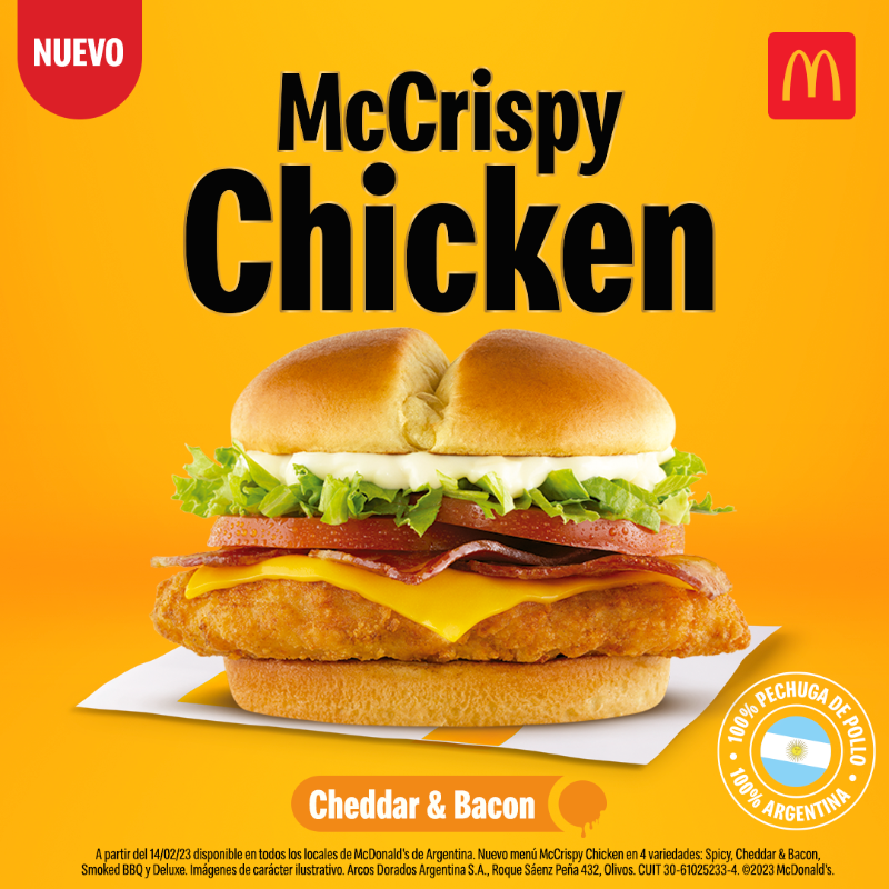 McDonalds_Ar's tweet photo. Si no sabías qué comer, ¡esta es tu señal! McCrispy Chicken #Deluxe, un clásico de pollo con pechuga 100% argentina, tomate, lechuga y mayonesa. 🍗🍅🥬 ¿tentador, no? 😉 https://t.co/e9E8ljCZbK
