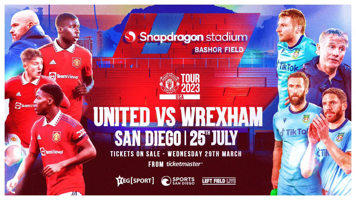 BREAKING
<a href="/ManUtd/">Manchester United</a> and <a href="/Wrexham_AFC/">Wrexham AFC</a> announce match at <a href="/SnapdragonStdm/">Snapdragon Stadium</a> set for Tuesday, July 25 at 7:30PM.