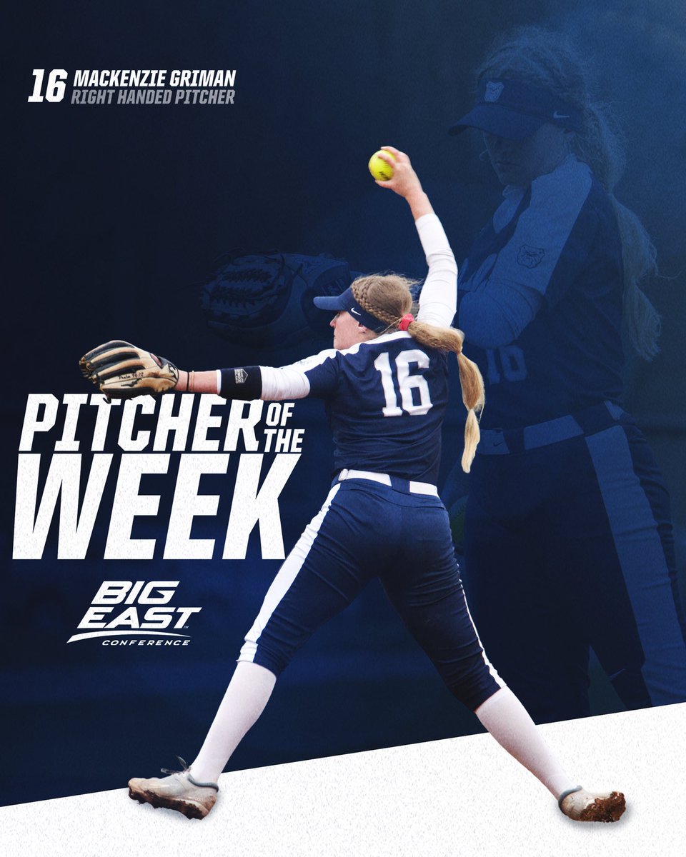 Congratulations to Mackenzie Griman on being named the BIG EAST Pitcher of the Week as announced on Monday by the conference!!!
🔗bit.ly/3ZjifCb 

#ButlerWay