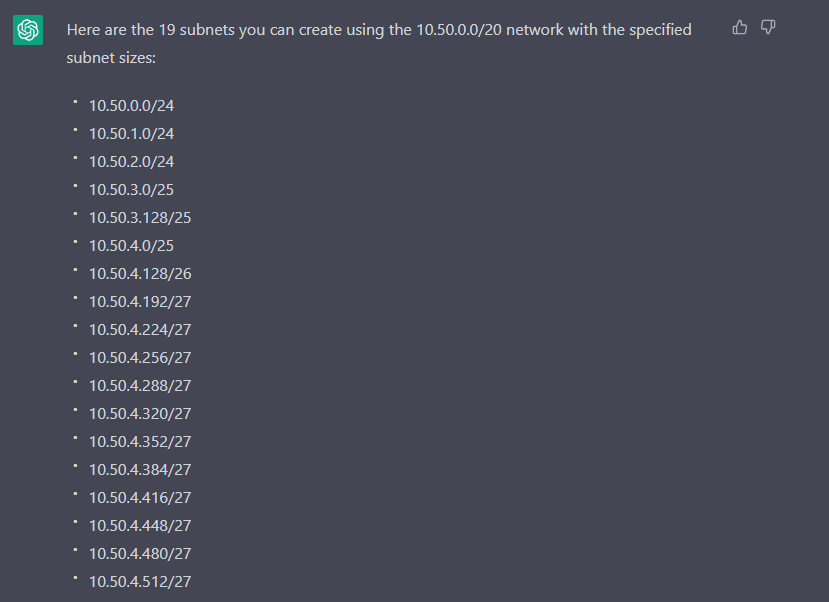 mmusaktk's tweet image. I mark myself and my job safe lol!!! 
#ChatGPT #subnetting
