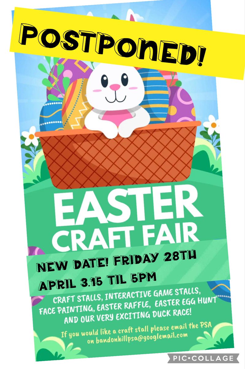 BhPsa's tweet photo. Unfortunately, although it’s good weather for ducks tomorrow, it’s not a good forecast for an outside event!?! A ping was sent out today to let you know we’ve postponed the Easter Craft Fair to Friday 28th April from 3.15 - 5pm. #bhpsa #duckrace #eastercraftfair https://t.co/MrIBFxGhMb